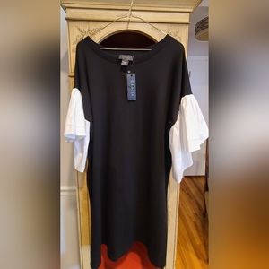 Gracia Black Sweatshirt Dress with White Flutter Statement Sleeve L